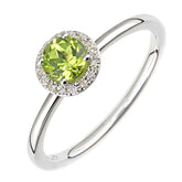 0.59ct Round Peridot and Round Diamond Halo Ring in UK Hallmarked 9ct White Gold